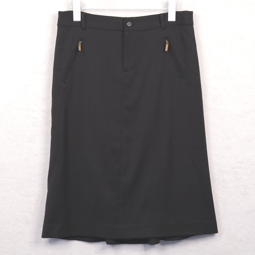 LAUREN RALPH LAUREN Flounce Hem A-Line Pencil Skirt Zip Pockets Wool Black Sz 6